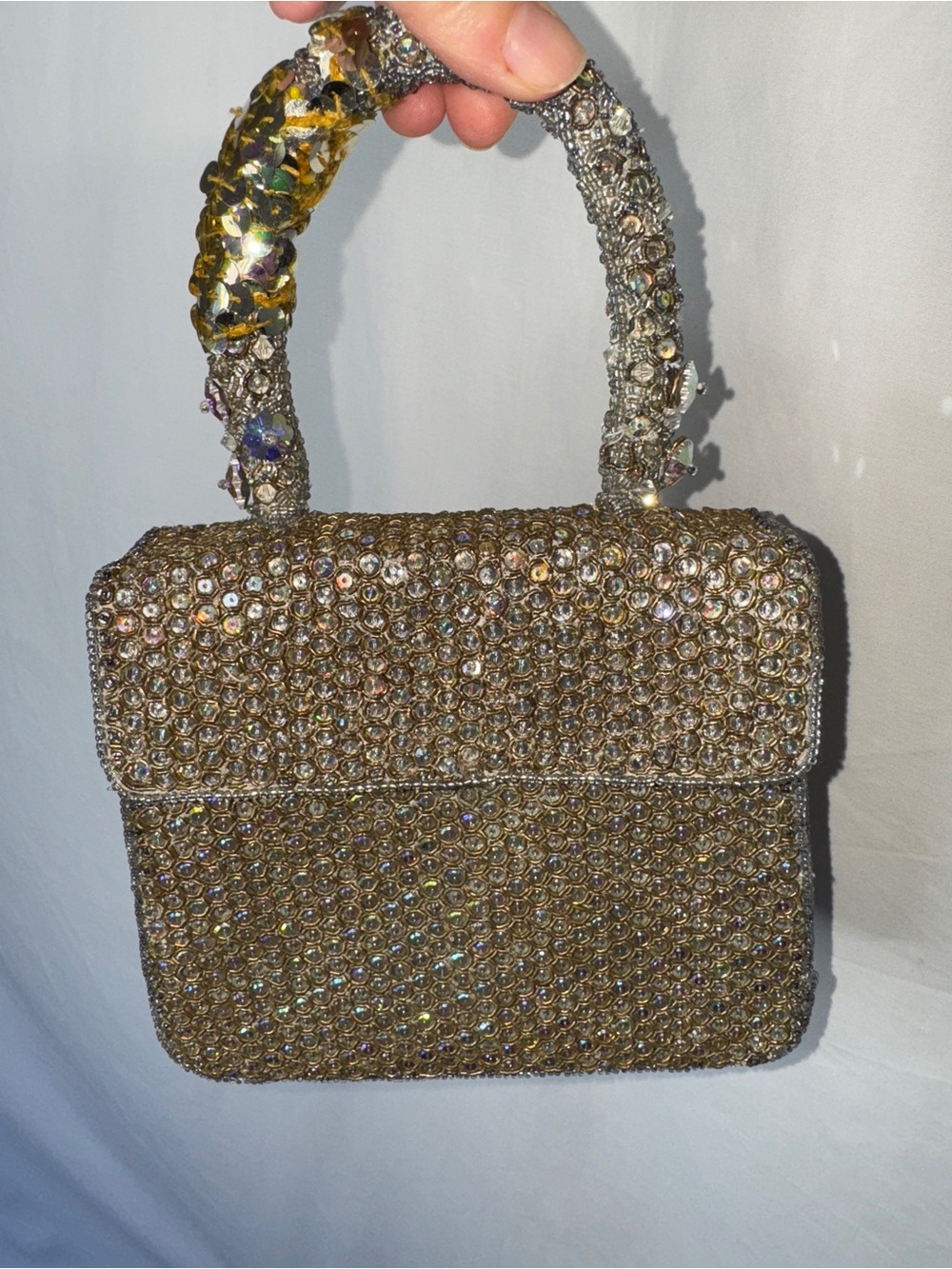 Vintage Gold Rainbow Crystal-Embellished Top Handle Bag - Women